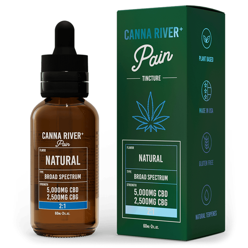 Canna River CBD Pain Tincture Natural Broad Spectrum 5000mg CBD + 2500mg CBG 60mL