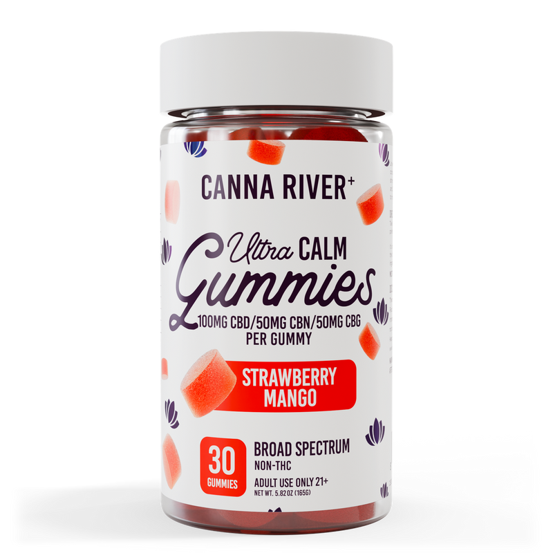 CBD Ultra Calm Gummies, Strawberry Mango, 100mg CBD + 50mg CBN + 50mg CBG per gummy