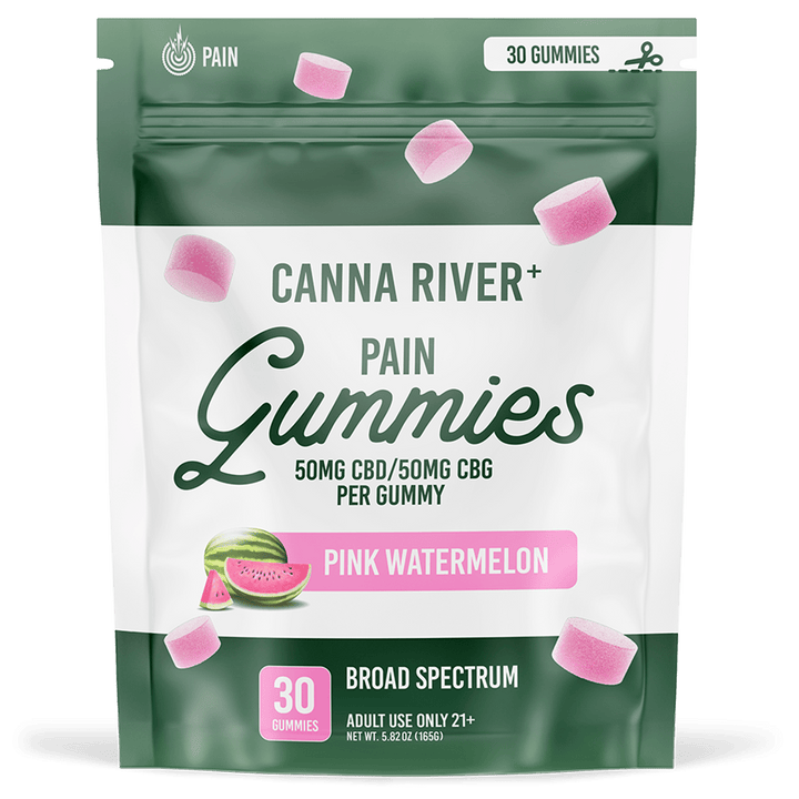 CBD Pain Gummies Gummy Canna River Broad Spectrum (THC Free) Pink Watermelon 50mg CBD + 50mg CBG per Gummy / 30 Gummies