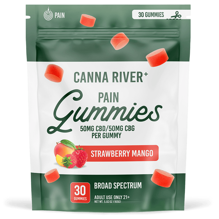 CBD Pain Gummies Gummy Canna River Broad Spectrum (THC Free) Strawberry Mango 50mg CBD + 50mg CBG per Gummy / 30 Gummies