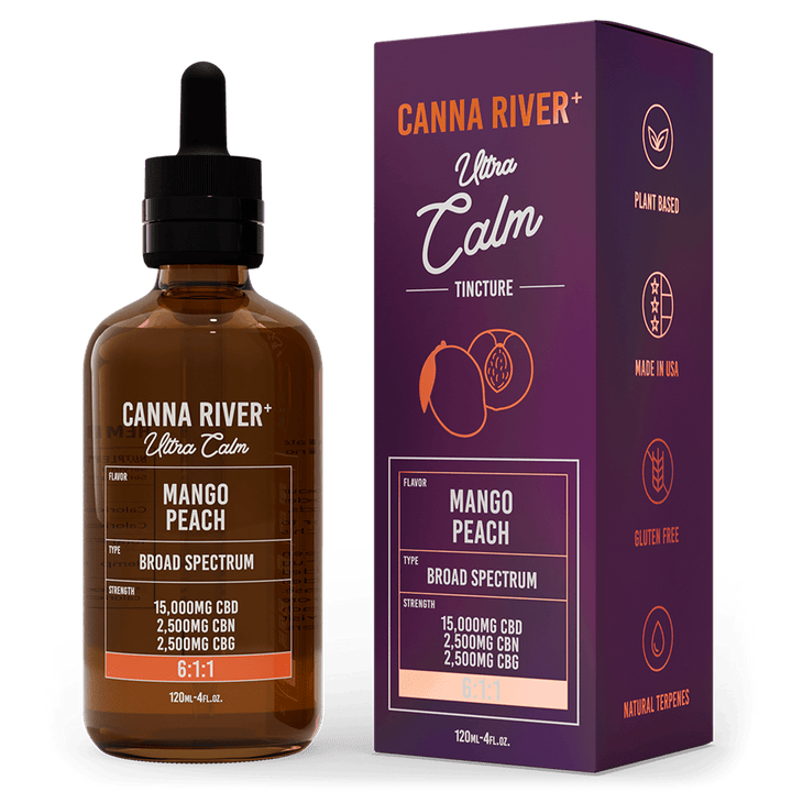 CBD Ultra Calm Tincture Tincture Canna River Broad Spectrum (THC Free) Mango Peach 15000mg CBD + 2500mg CBN + 2500mg CBG / 120mL