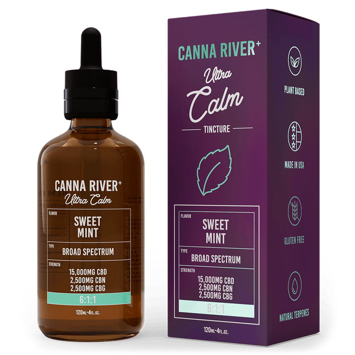 CBD Ultra Calm Tincture Tincture Canna River Broad Spectrum (THC Free) Sweet Mint 15000mg CBD + 2500mg CBN + 2500mg CBG / 120mL