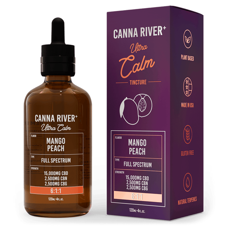 CBD Ultra Calm Tincture Tincture Canna River Full Spectrum (Contains THC) Mango Peach 15000mg CBD + 2500mg CBN + 2500mg CBG / 120mL