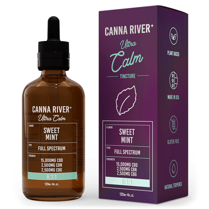 CBD Ultra Calm Tincture Tincture Canna River Full Spectrum (Contains THC) Sweet Mint 15000mg CBD + 2500mg CBN + 2500mg CBG / 120mL