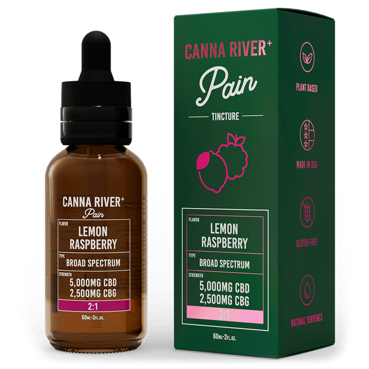 CBD Pain Tincture Tincture Canna River Broad Spectrum (THC Free) Lemon Raspberry 5000mg CBD + 2500mg CBG / 60mL