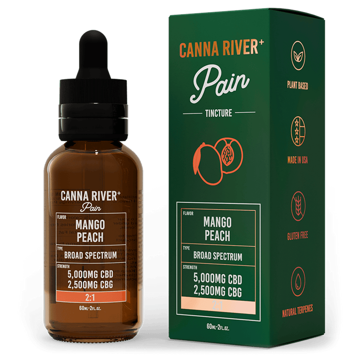 CBD Pain Tincture Tincture Canna River Broad Spectrum (THC Free) Mango Peach 5000mg CBD + 2500mg CBG / 60mL