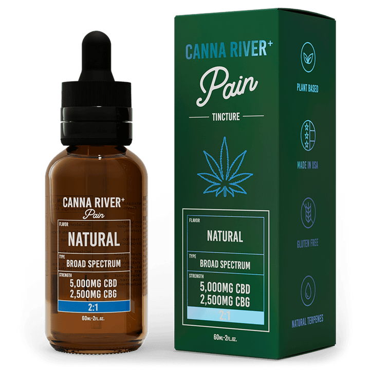 CBD Pain Tincture Tincture Canna River Broad Spectrum (THC Free) Natural 5000mg CBD + 2500mg CBG / 60mL