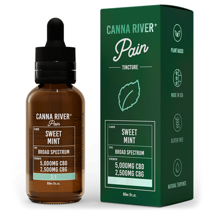 CBD Pain Tincture Tincture Canna River Broad Spectrum (THC Free) Sweet Mint 5000mg CBD + 2500mg CBG / 60mL
