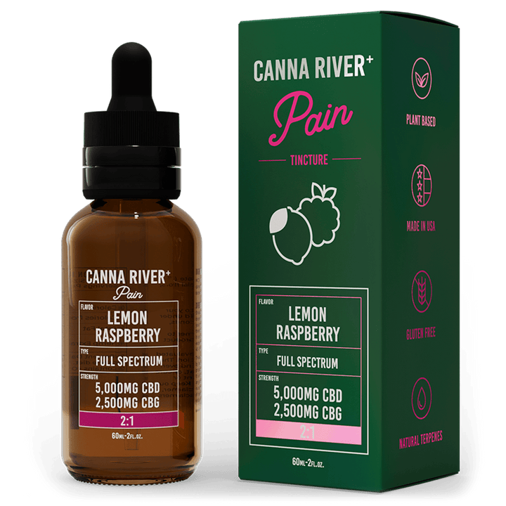 CBD Pain Tincture Tincture Canna River Full Spectrum (Contains THC) Lemon Raspberry 5000mg CBD + 2500mg CBG / 60mL