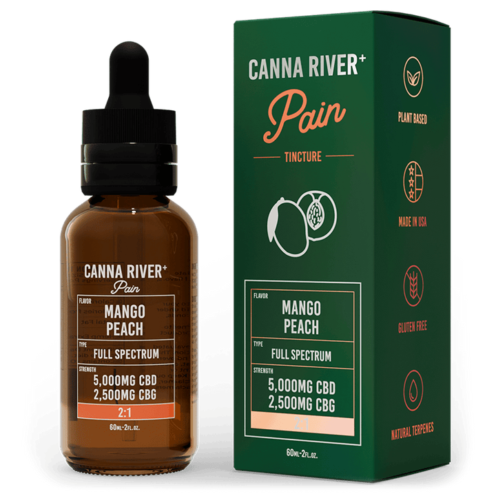CBD Pain Tincture Tincture Canna River Full Spectrum (Contains THC) Mango Peach 5000mg CBD + 2500mg CBG / 60mL