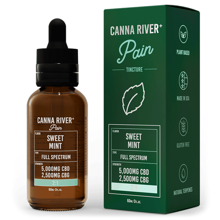 CBD Pain Tincture Tincture Canna River Full Spectrum (Contains THC) Sweet Mint 5000mg CBD + 2500mg CBG / 60mL