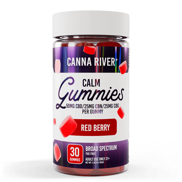 CBD Calm Gummies Gummy Canna River Broad Spectrum (THC Free) Red Berry 50mg CBD + 25mg CBN + 25mg CBG per Gummy / 30 Gummies