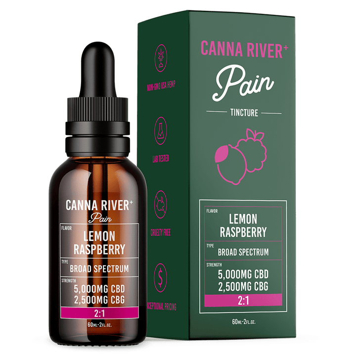 CBD Pain Tincture Tincture Canna River Broad Spectrum (THC Free) Lemon Raspberry 5000mg CBD + 2500mg CBG / 60mL