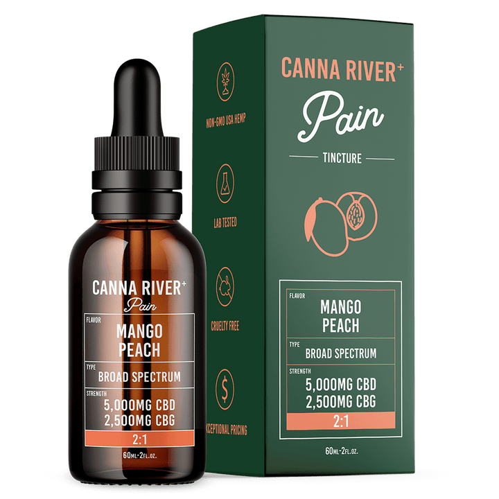 CBD Pain Tincture Tincture Canna River Broad Spectrum (THC Free) Mango Peach 5000mg CBD + 2500mg CBG / 60mL