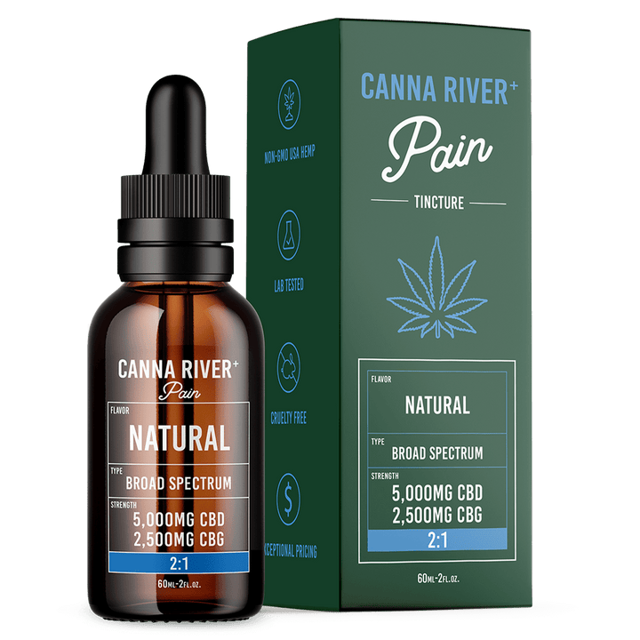 CBD Pain Tincture Tincture Canna River Broad Spectrum (THC Free) Natural 5000mg CBD + 2500mg CBG / 60mL