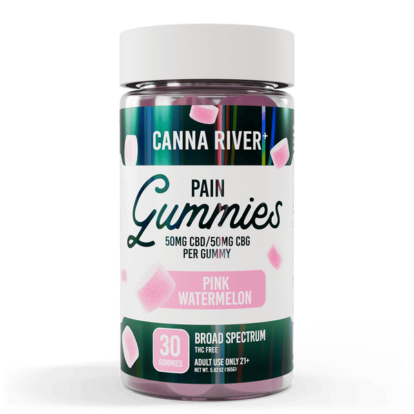 CBD Pain Gummies Gummy Canna River Broad Spectrum (THC Free) Pink Watermelon 50mg CBD + 50mg CBG per Gummy / 30 Gummies