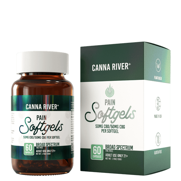 CBD Pain Softgels Softgel Canna River Broad Spectrum (THC Free) 50mg CBD + 50mg CBG per Softgel / 60 Softgels 0.5mL