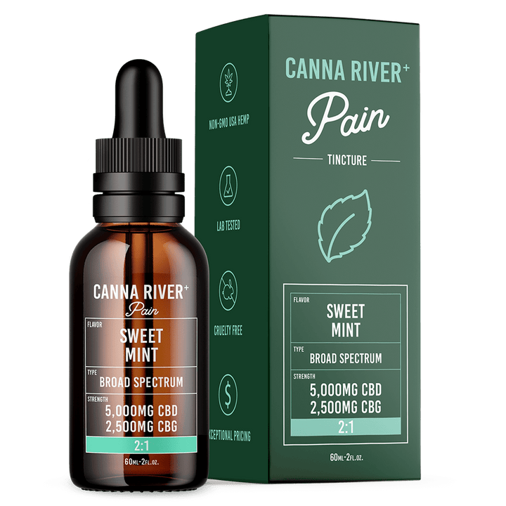 CBD Pain Tincture Tincture Canna River Broad Spectrum (THC Free) Sweet Mint 5000mg CBD + 2500mg CBG / 60mL