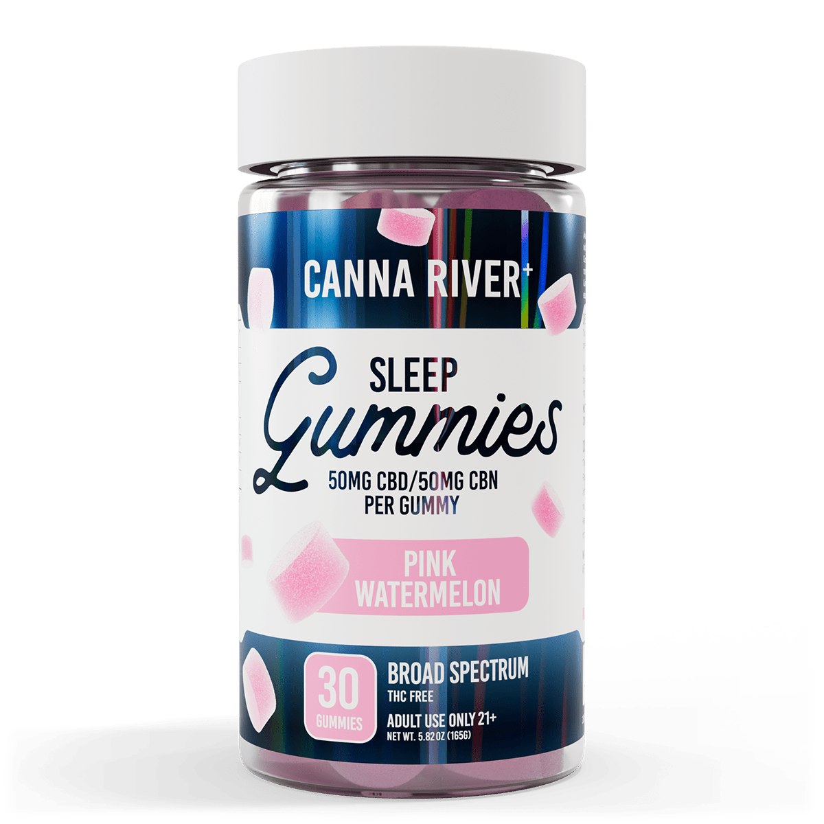 CBD Sleep Gummies Gummy Canna River Broad Spectrum (THC Free) Pink Watermelon 50mg CBD + 50mg CBN per Gummy / 30 Gummies