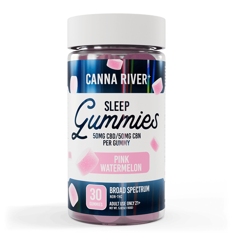 Canna River CBD Sleep Gummies Pink Watermelon Broad Spectrum 50mg CBD + 50mg CBN 30 count