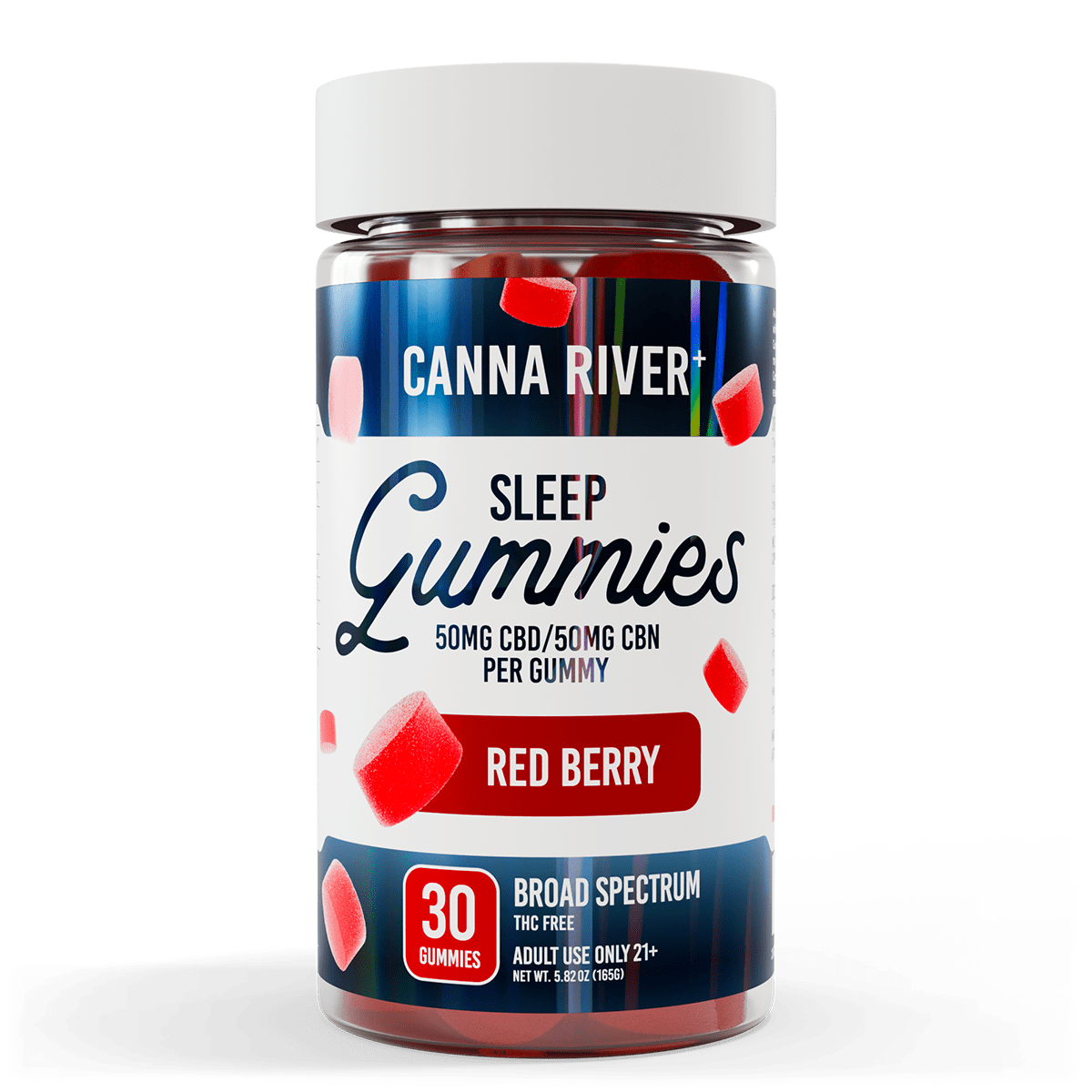 CBD Sleep Gummies Gummy Canna River Broad Spectrum (THC Free) Red Berry 50mg CBD + 50mg CBN per Gummy / 30 Gummies