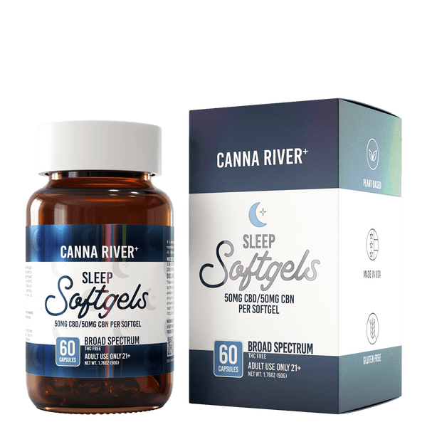 CBD Sleep Softgels Softgel Canna River Broad Spectrum (THC Free) 50mg CBD + 50mg CBN / 60 Softgels 0.5mL
