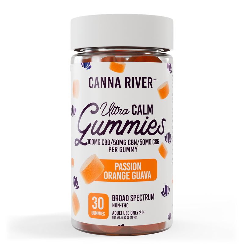 CBD Ultra Calm Gummies, Passion Orange Guava, 100mg CBD + 50mg CBN + 50mg CBG per gummy