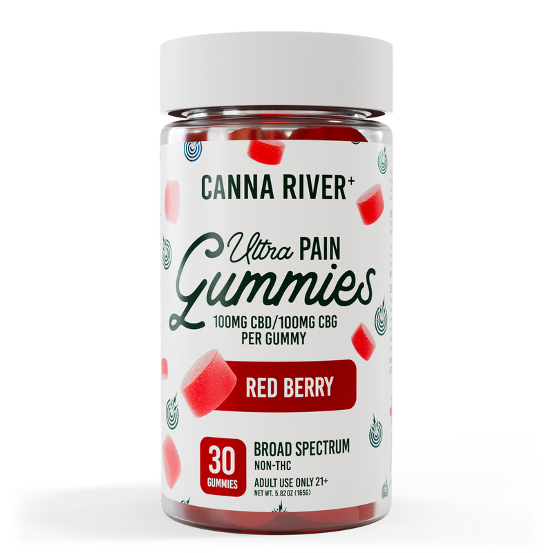 CBD Ultra Pain Gummies, Red Berry, 100mg CBD + 100mg CBG per gummy