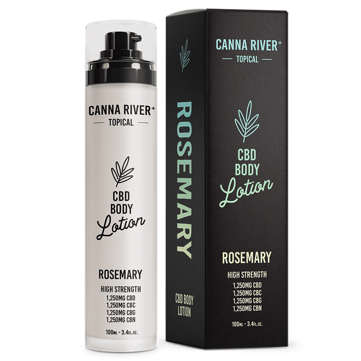 CBD Body Lotion Topical Canna River Broad Spectrum (THC Free) Rosemary 1250mg CBD + 1250mg CBC + 1250mg CBN + 1250mg CBG / 3.4oz Bottle