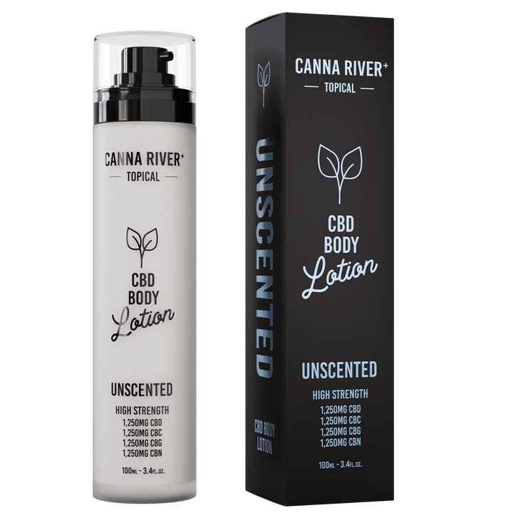 CBD Body Lotion Topical Canna River Broad Spectrum (THC Free) Unscented 1250mg CBD + 1250mg CBC + 1250mg CBN + 1250mg CBG / 3.4oz