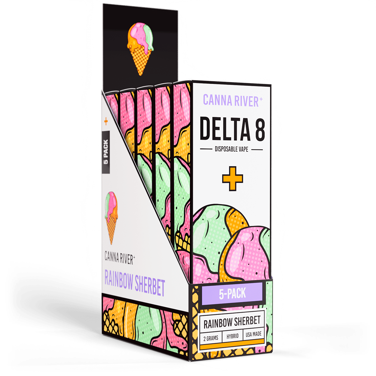 D8 Disposable Vape Canna River Delta 8 THC Rainbow Sherbet 2 Gram / 5 Units