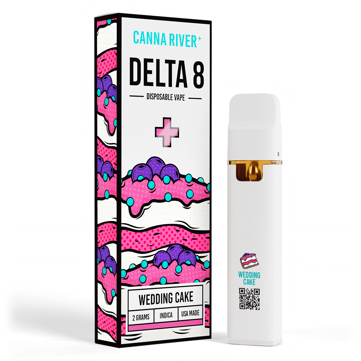 D8 Disposable Vape Canna River Delta 8 THC Wedding Cake 2 Grams / 1 Unit