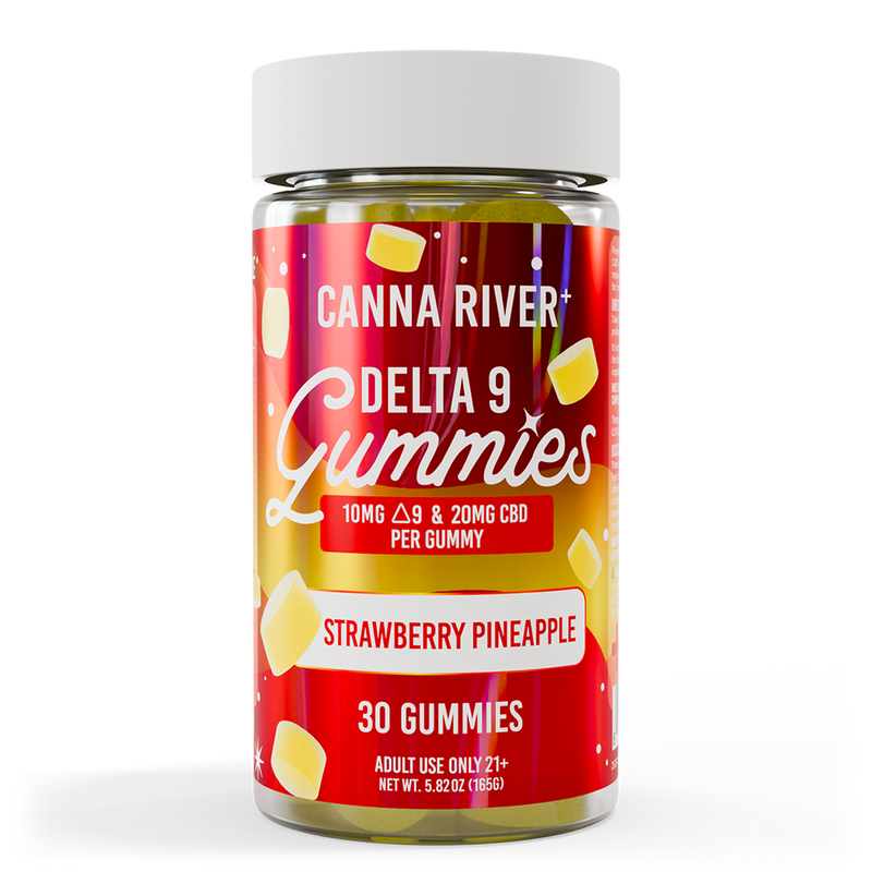 Canna River D9 Gummies Strawberry Pineapple Full Spectrum 10mg D9 THC + 20mg CBD 30 count