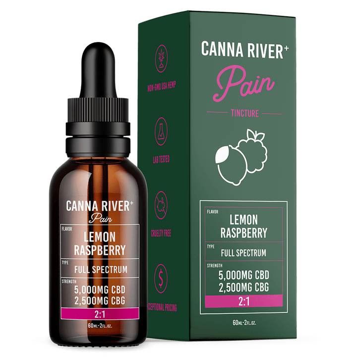 CBD Pain Tincture Tincture Canna River Full Spectrum (Contains THC) Lemon Raspberry 5000mg CBD + 2500mg CBG / 60mL