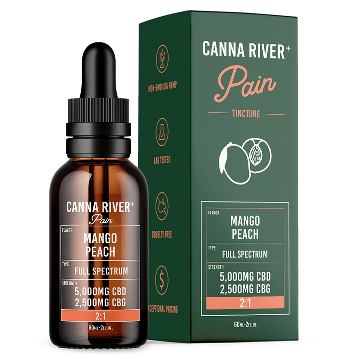 CBD Pain Tincture Tincture Canna River Full Spectrum (Contains THC) Mango Peach 5000mg CBD + 2500mg CBG / 60mL