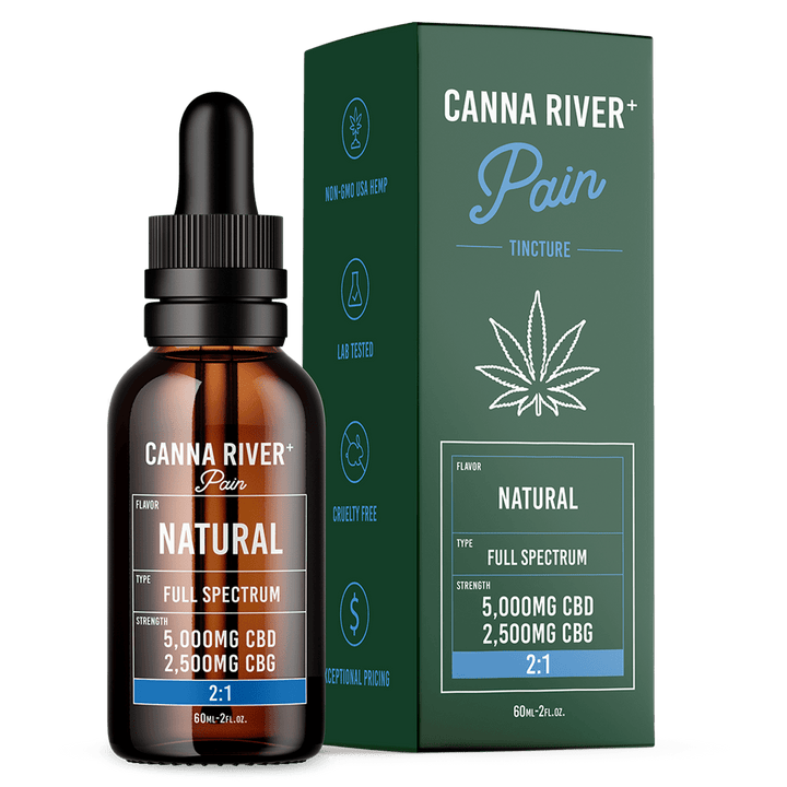 CBD Pain Tincture Tincture Canna River Full Spectrum (Contains THC) Natural 5000mg CBD + 2500mg CBG / 60mL