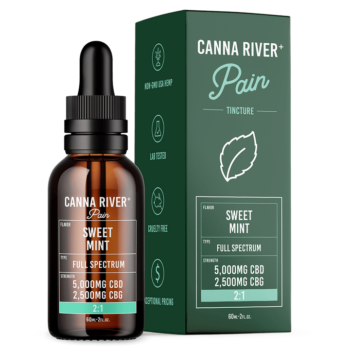 CBD Pain Tincture Tincture Canna River Full Spectrum (Contains THC) Sweet Mint 5000mg CBD + 2500mg CBG / 60mL