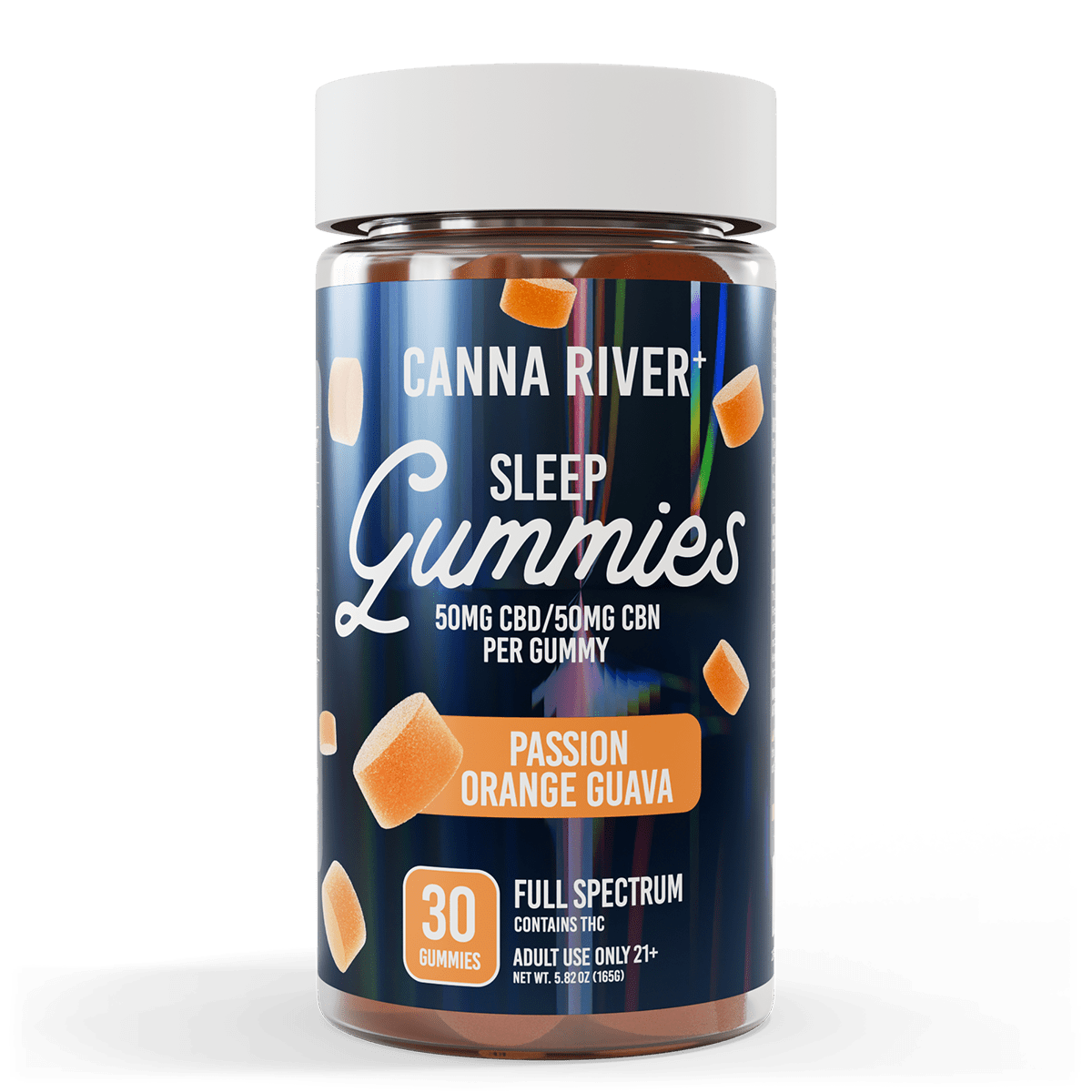 CBD Sleep Gummies Gummy Canna River Full Spectrum (Contains THC) Passion Orange Guava 50mg CBD + 50mg CBN per Gummy / 30 Gummies