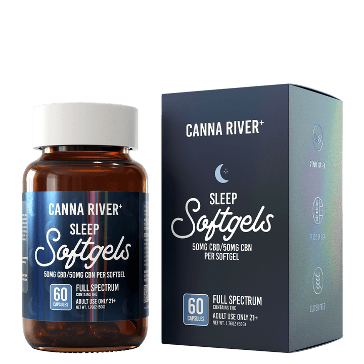 CBD Sleep Softgels Softgel Canna River Full Spectrum (Contains THC) 50mg CBD + 50mg CBN / 60 Softgels 0.5mL