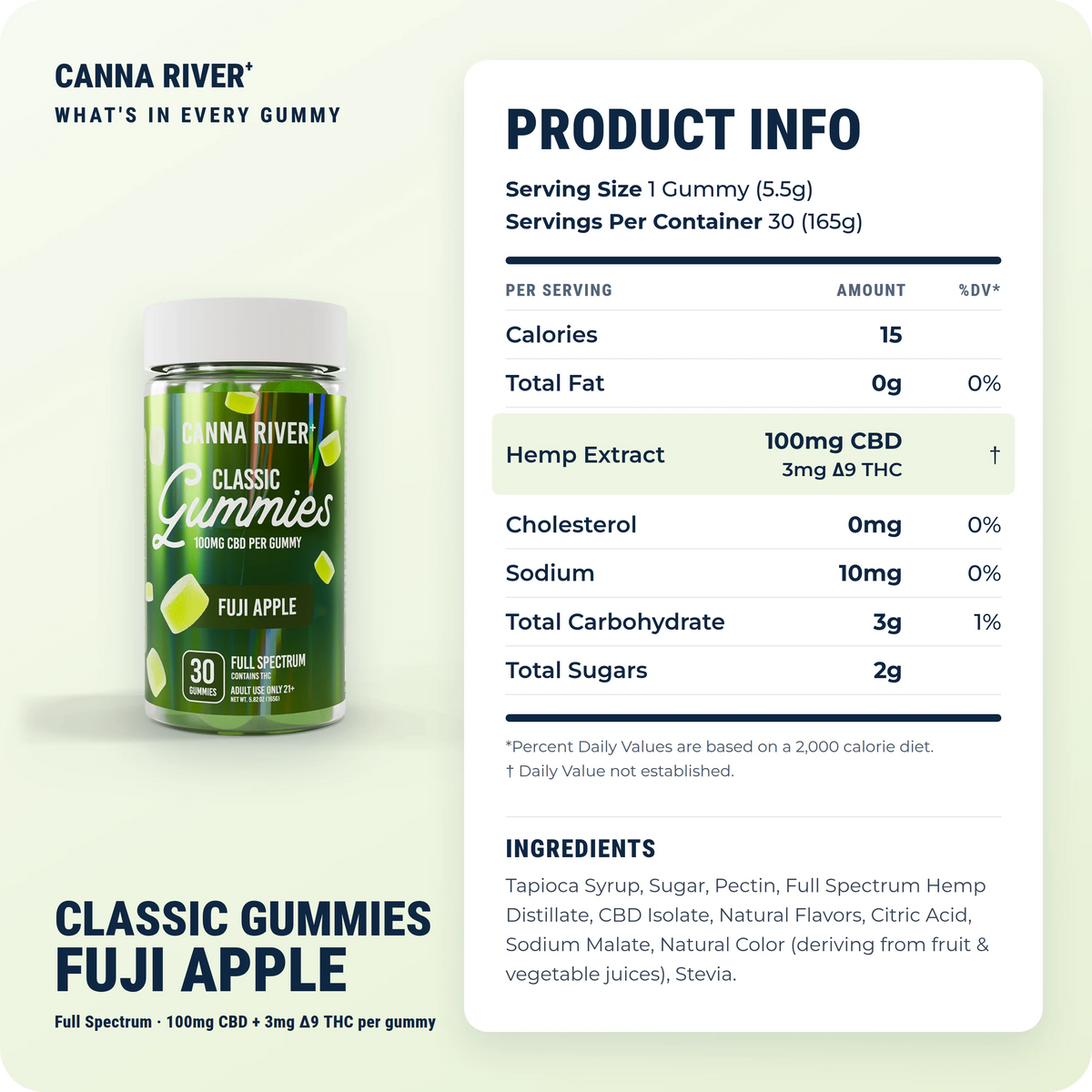 CBD Classic Gummies, Full Spectrum (Contains THC) / Fuji Apple / 100mg CBD / 30 Gummies: product info and ingredients