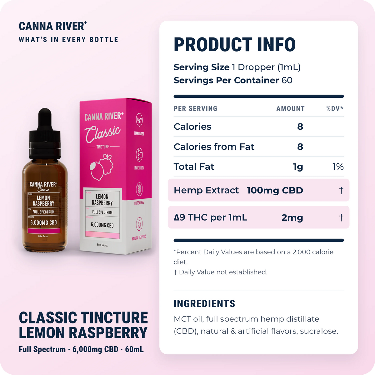 CBD Classic Tincture, Full Spectrum (Contains THC) / Lemon Raspberry / 6000mg CBD / 60mL: product info and ingredients