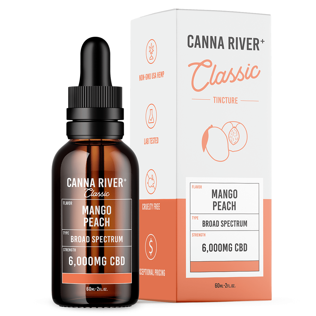 CBD Classic Tincture Tincture Canna River Broad Spectrum Mango Peach 6000mg CBD / 60mL