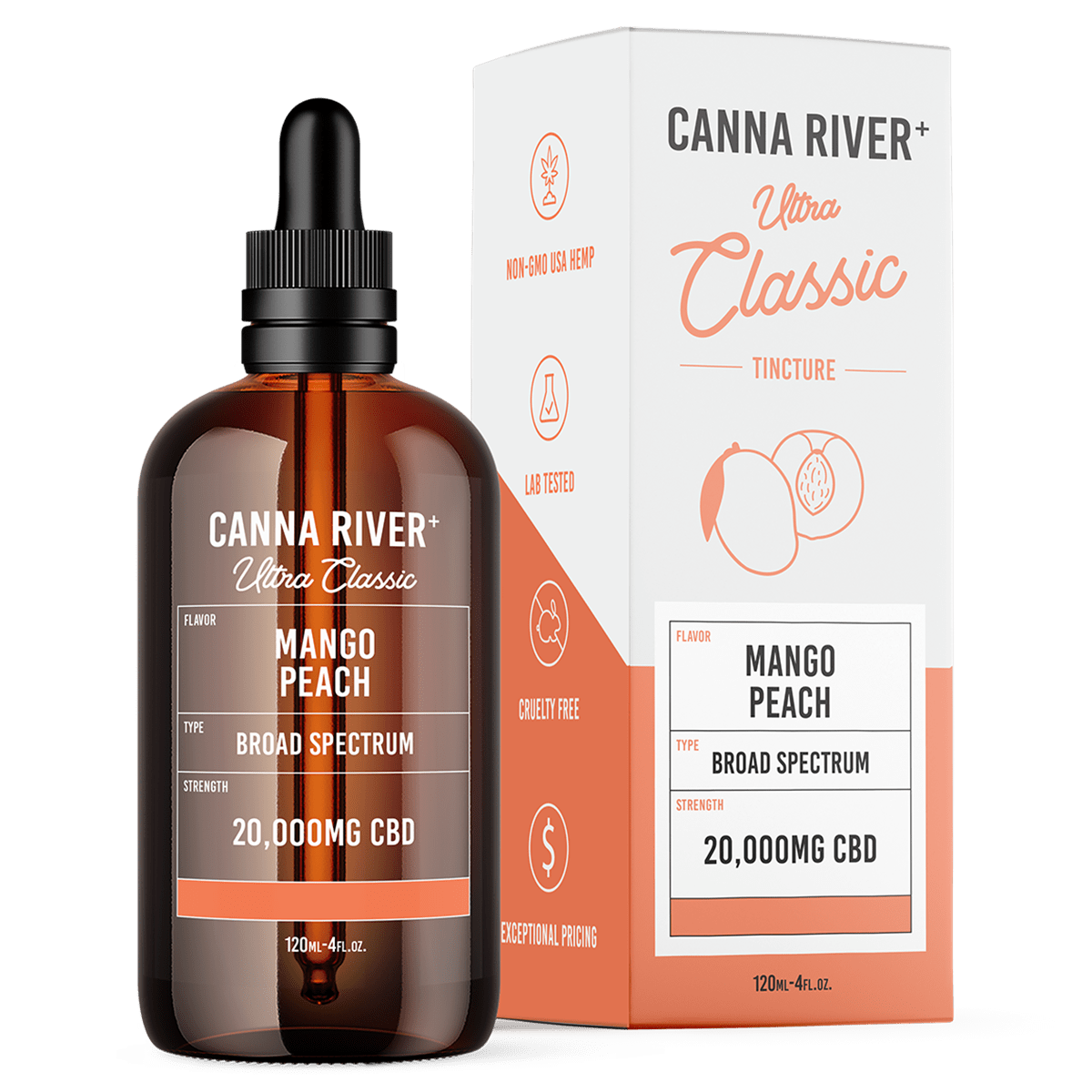 CBD Ultra Classic Tincture Tincture Canna River Broad Spectrum Mango Peach 20000mg CBD / 120mL