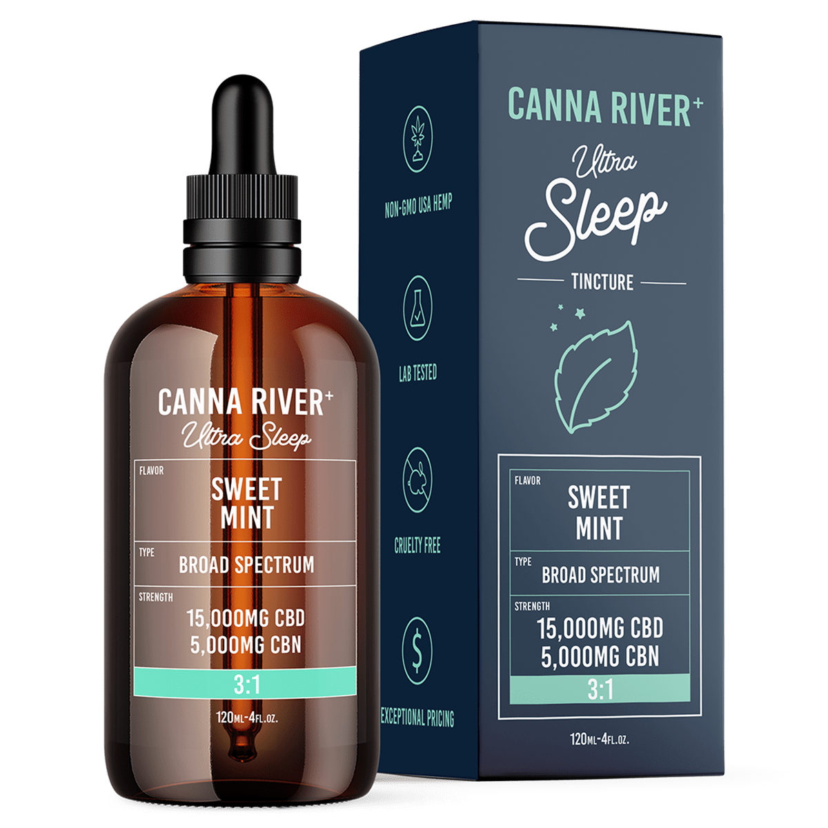 CBD/CBN Ultra Sleep Tincture Tincture Canna River Broad Spectrum Sweet Mint 15000mg CBD + 5000mg CBN / 120mL
