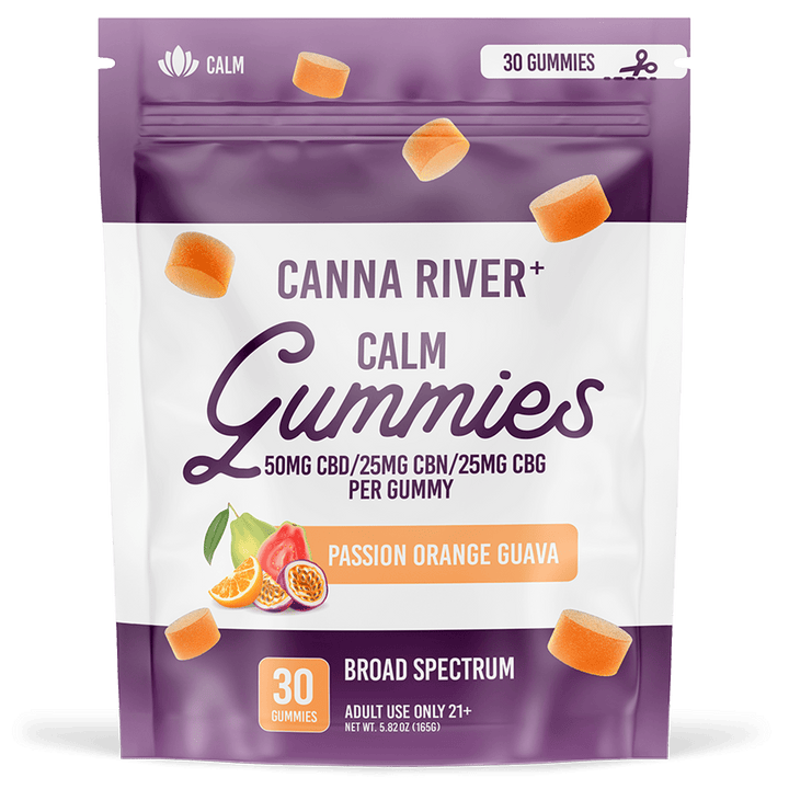 CBD/CBN/CBG Calm Gummies Gummy Canna River Broad Spectrum (THC Free) Passion Orange Guava 50mg CBD + 25mg CBN + 25mg CBG per Gummy / 30 Gummies