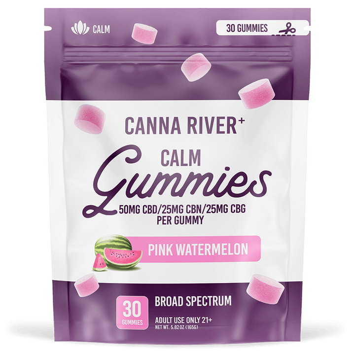 CBD/CBN/CBG Calm Gummies Gummy Canna River Broad Spectrum (THC Free) Pink Watermelon 50mg CBD + 25mg CBN + 25mg CBG per Gummy / 30 Gummies
