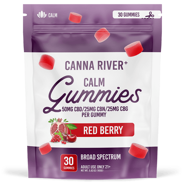 CBD/CBN/CBG Calm Gummies Gummy Canna River Broad Spectrum (THC Free) Red Berry 50mg CBD + 25mg CBN + 25mg CBG per Gummy / 30 Gummies