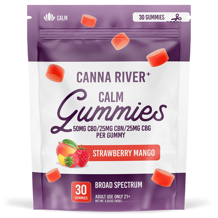 CBD/CBN/CBG Calm Gummies Gummy Canna River Broad Spectrum (THC Free) Strawberry Mango 50mg CBD + 25mg CBN + 25mg CBG per Gummy / 30 Gummies