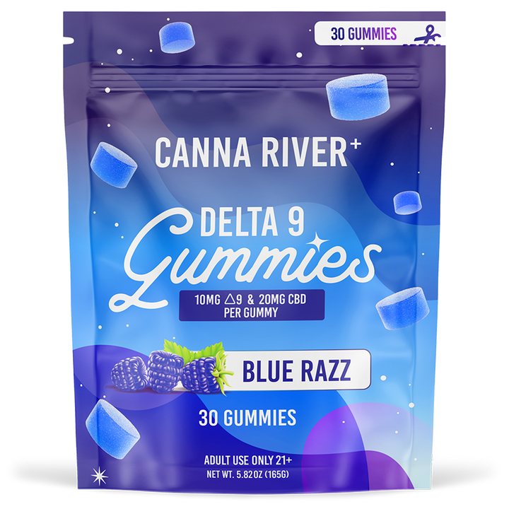 D9 Gummy Gummy Canna River Full Spectrum (Contains THC) Blue Razz 10mg D9 THC + 20mg CBD / 30 Gummies