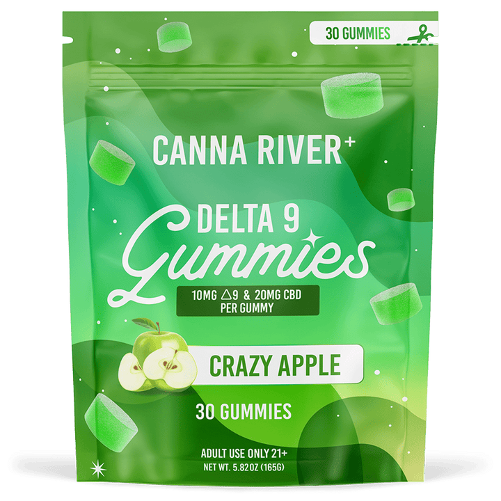 D9 Gummy Gummy Canna River Full Spectrum (Contains THC) Crazy Apple 10mg D9 THC + 20mg CBD / 30 Gummies